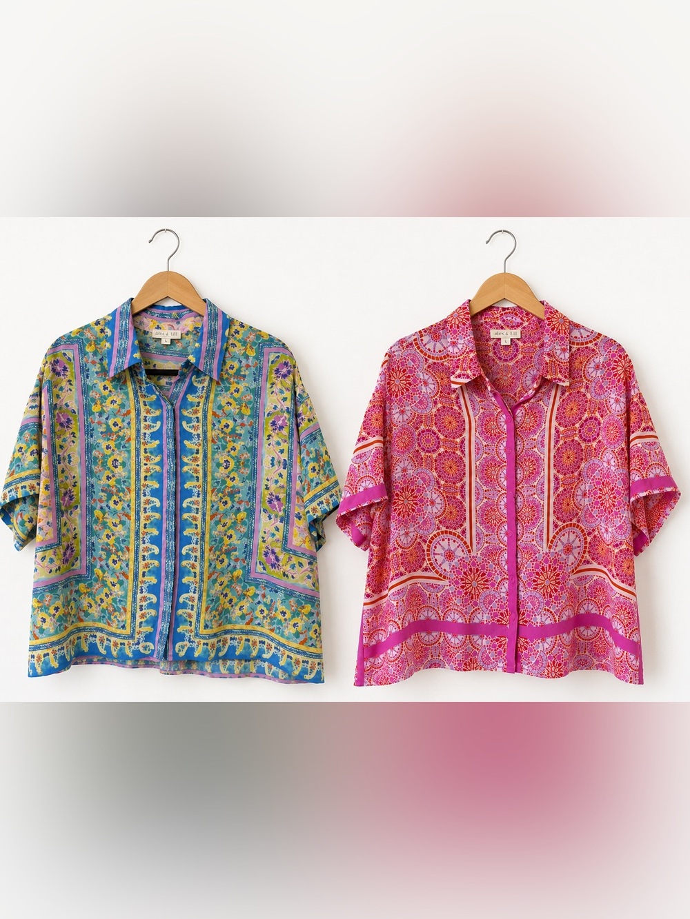 Alex & Lili Button Front Blouse Bundle 2 Large Colorful Boho Floral Print Tops